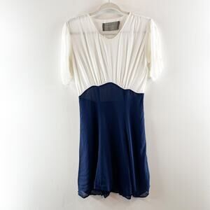 Reformation Chiffon Colorblock Short Sleeve Mini Dress White Navy Blue Medium